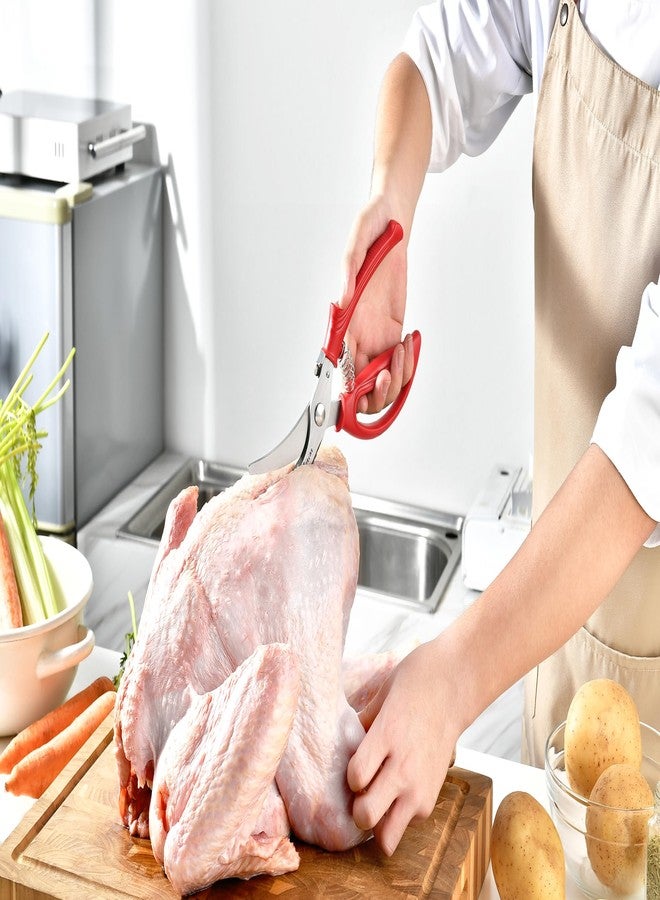 Gerior Heavy Duty Poultry Shears - Kitchen Scissors for Cutting Chicken, Poultry, Game, Meat - Chopping Vegetable - Spring Loaded - Red - Image 2